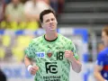 Hans Lindberg, zawodnik Füchse Berlin, w zielonej koszulce z numerem 18, cieszy się z udanej akcji.