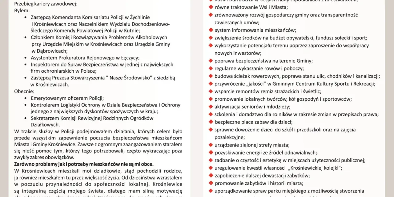 Bartosz Janiszewski, kandydat na burmistrza, przedstawia swój program wyborczy.