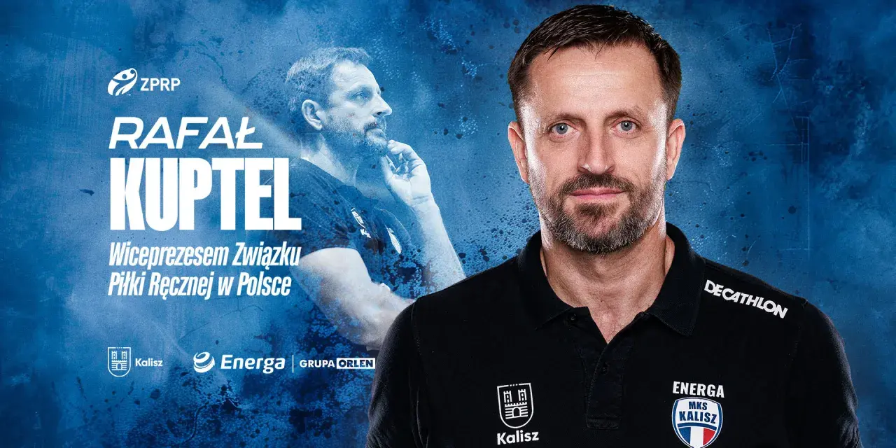 Rafał Kuptel, wiceprezes ZPRP, w czarnej koszulce z logo MKS Kalisz.
