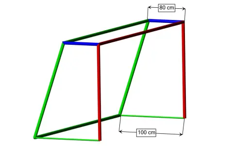 Schemat bramki do piłki ręcznej z wymiarami: 100 cm szerokości podstawy i 80 cm wysokości.
