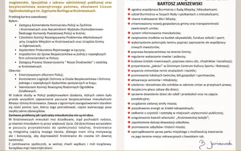 Bartosz Janiszewski, kandydat na burmistrza, przedstawia swój program wyborczy.