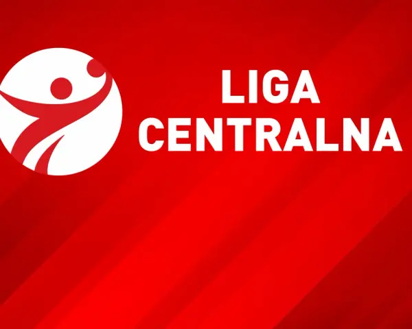 Logo z białą postacią w ruchu i napisem LIGA CENTRALNA.