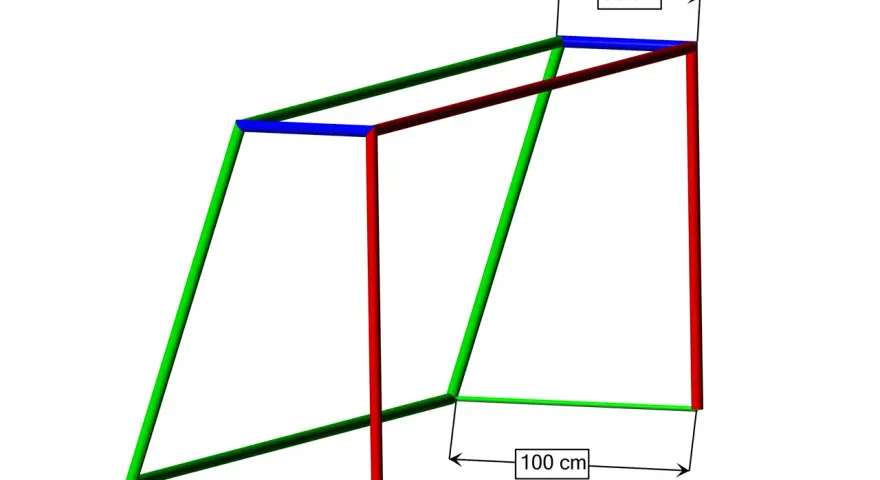 Schemat bramki do piłki ręcznej z wymiarami: 100 cm szerokości podstawy i 80 cm wysokości.
